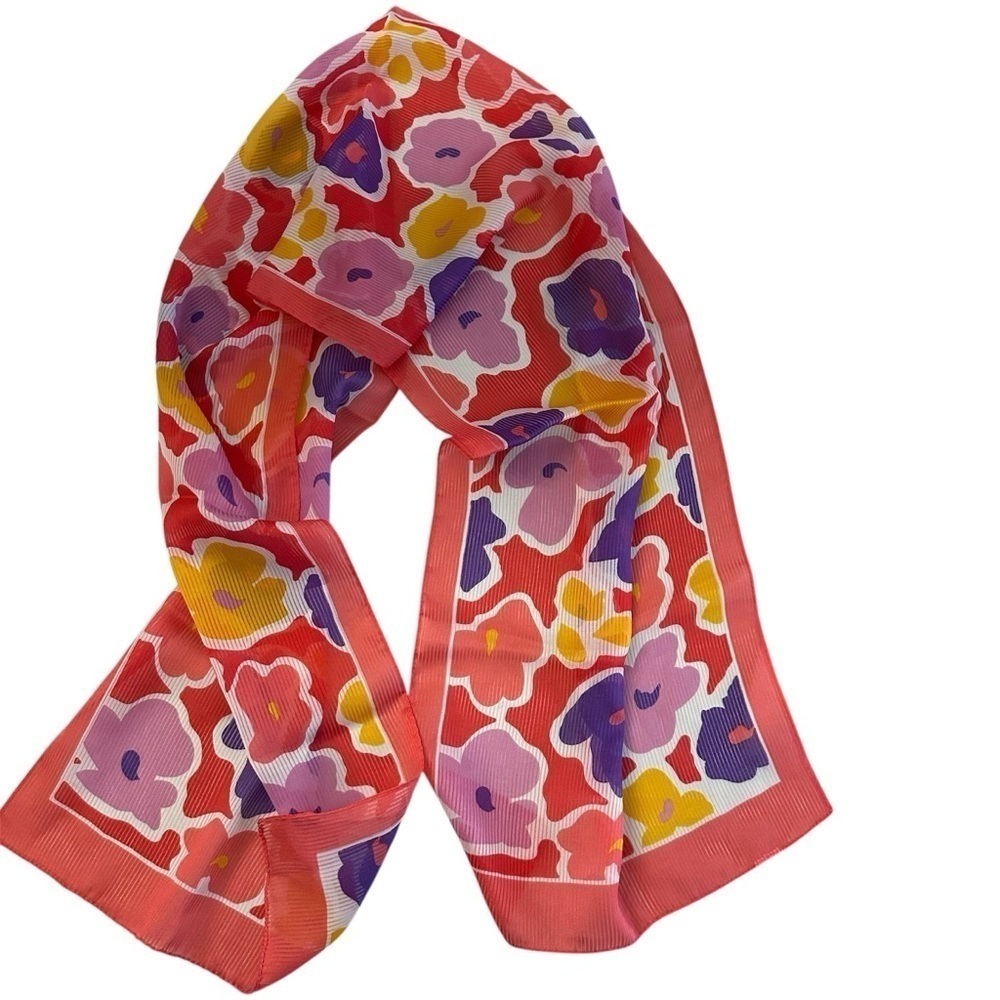 Women’s Pink, Purple, Gold & White Colorful Silk Chiffon Floral Scarf GUC
